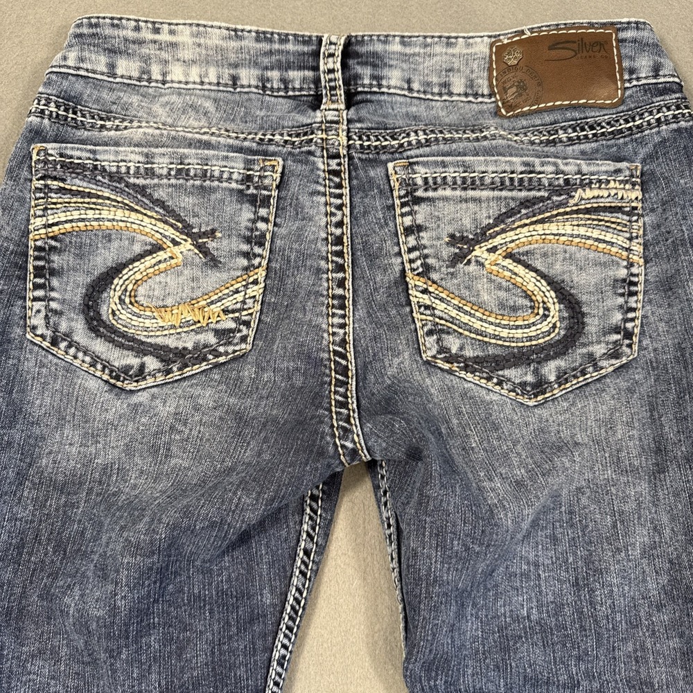 Silver Womens 28X30 Berkley SKINNY Straight Jeans THICK STITCH WHISKERING
